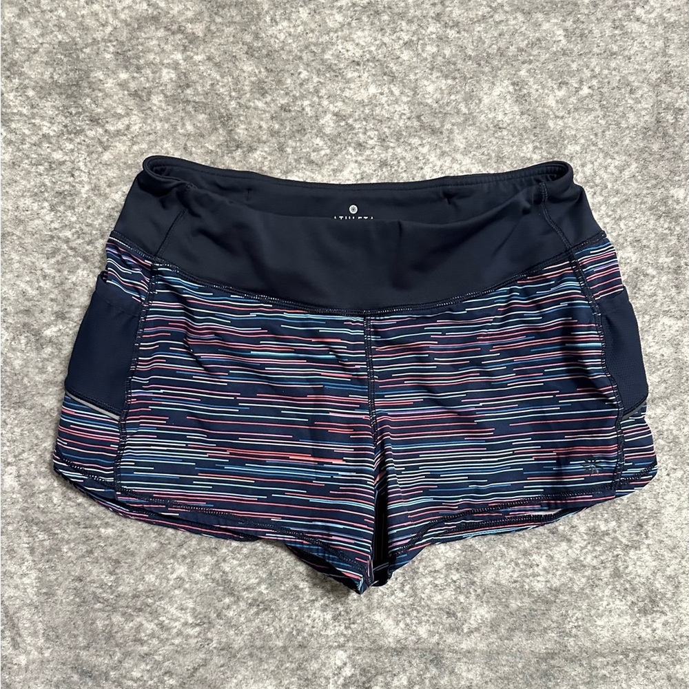 Athleta Shorts Small Ready Set Go Jigsaw Running Blue Pink Activewear Gym